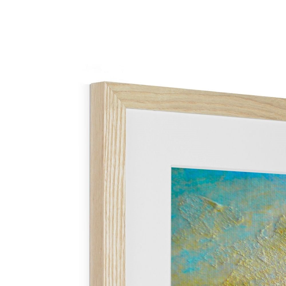 Light wood frame with white mat and abstract Sollas Beach North Uist painting