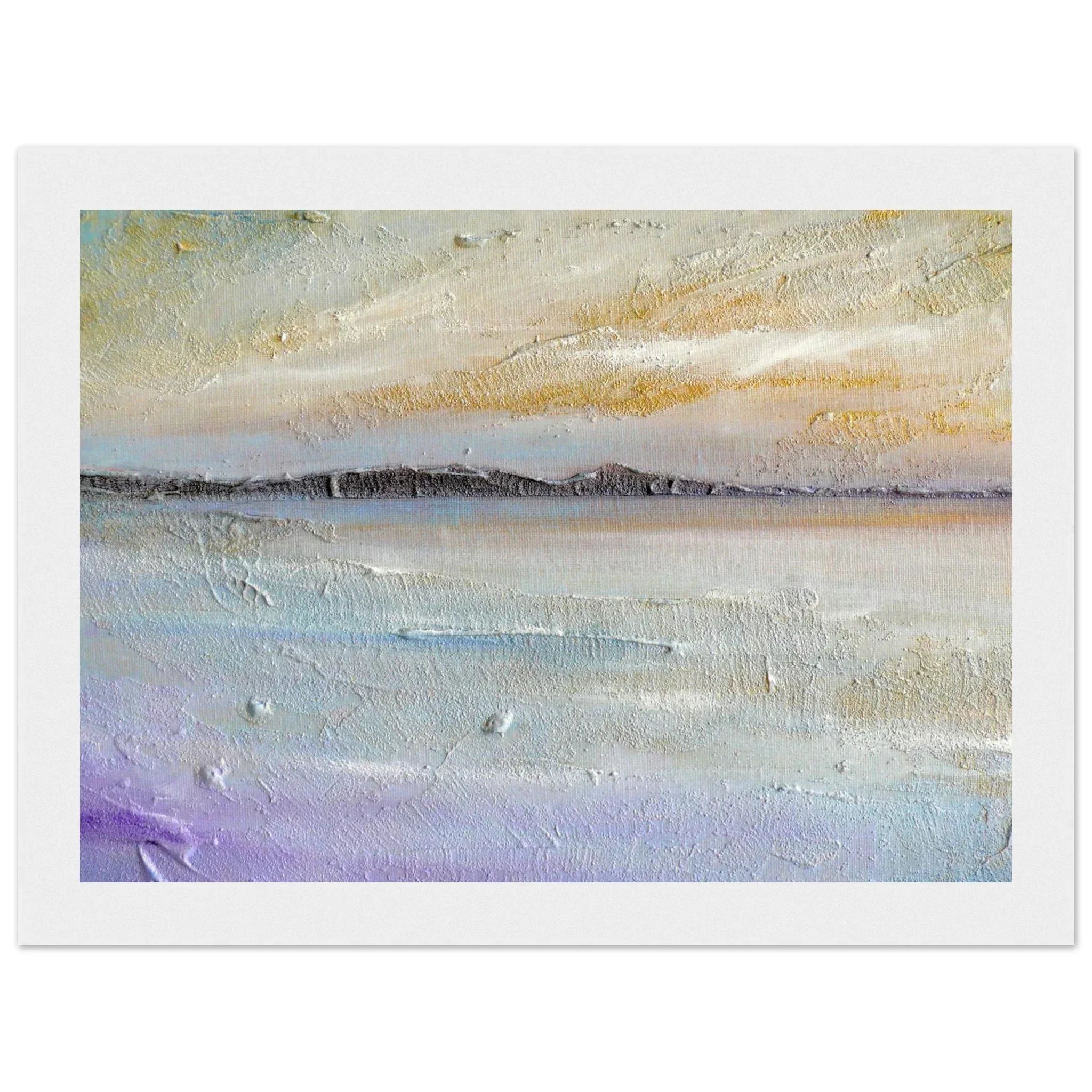 Abstract textured painting of serene Sollas Beach, North Uist, Scotland in pastel hues