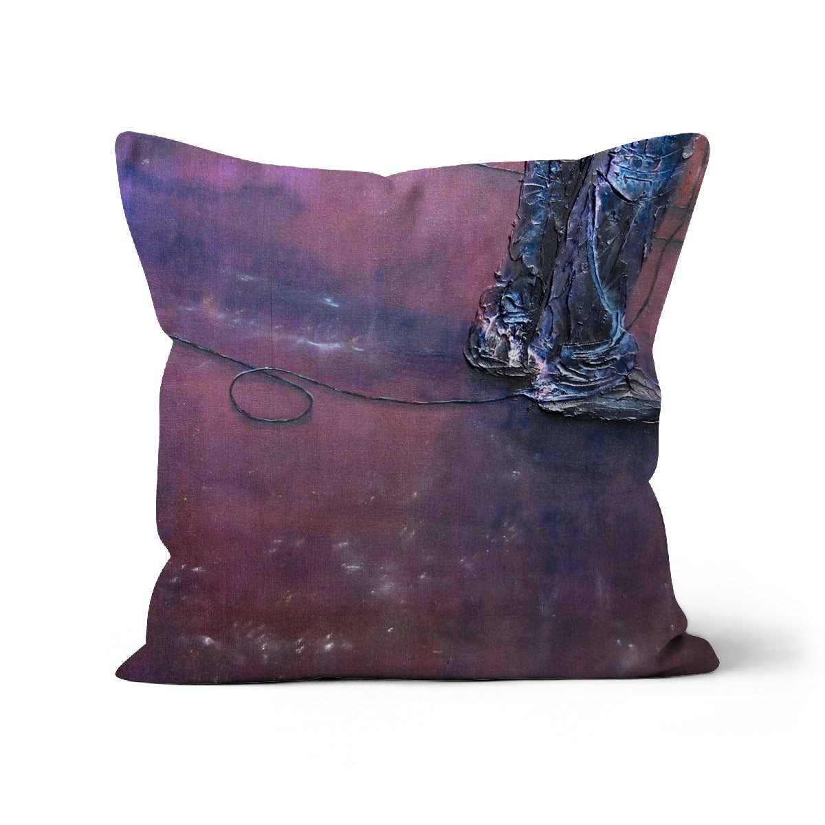 Purple blue abstract art throw pillow with textured boots design, Soundcheck Glasgow Barrowlands cushion