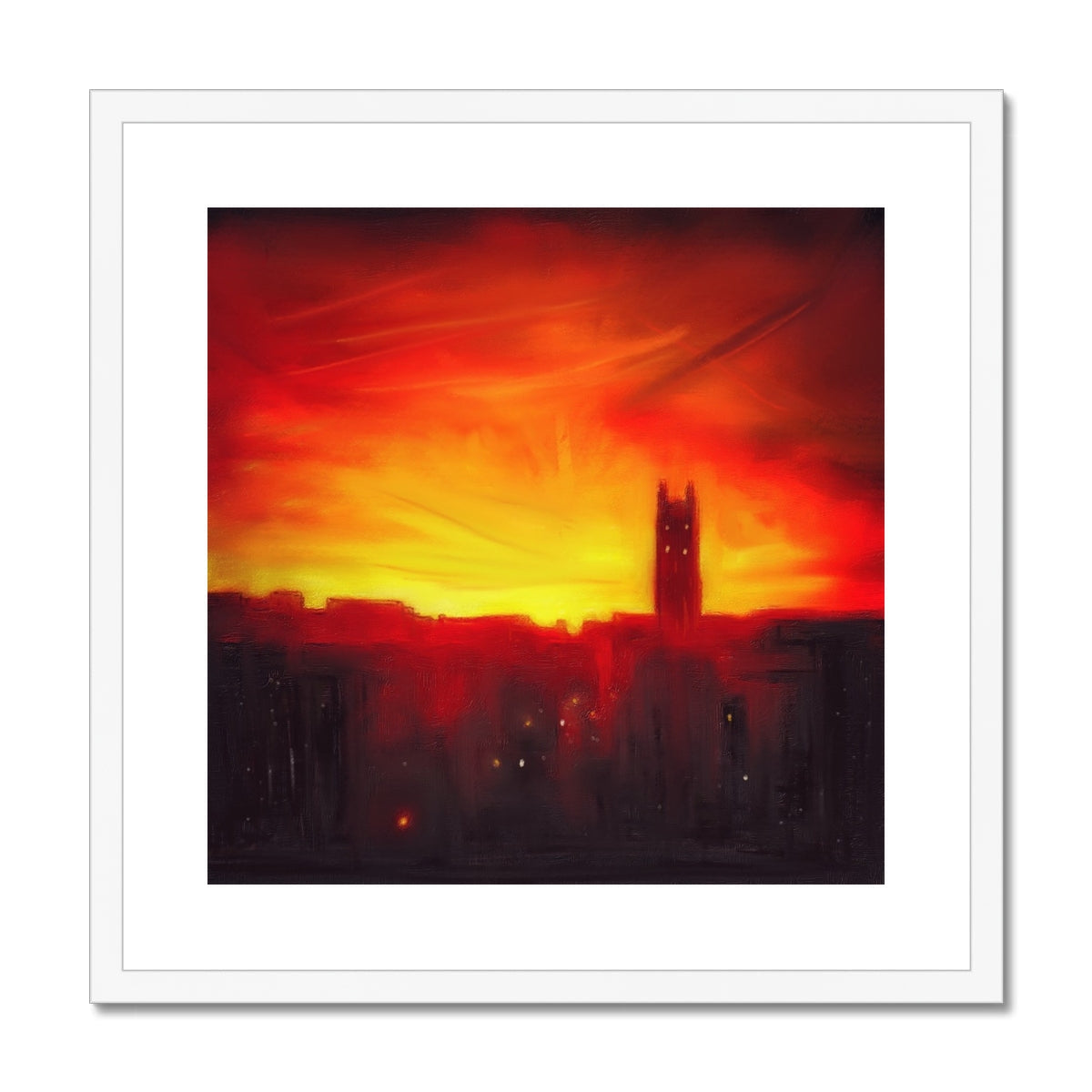 Framed St Stephen’s Church sunset cityscape print in Stockbridge