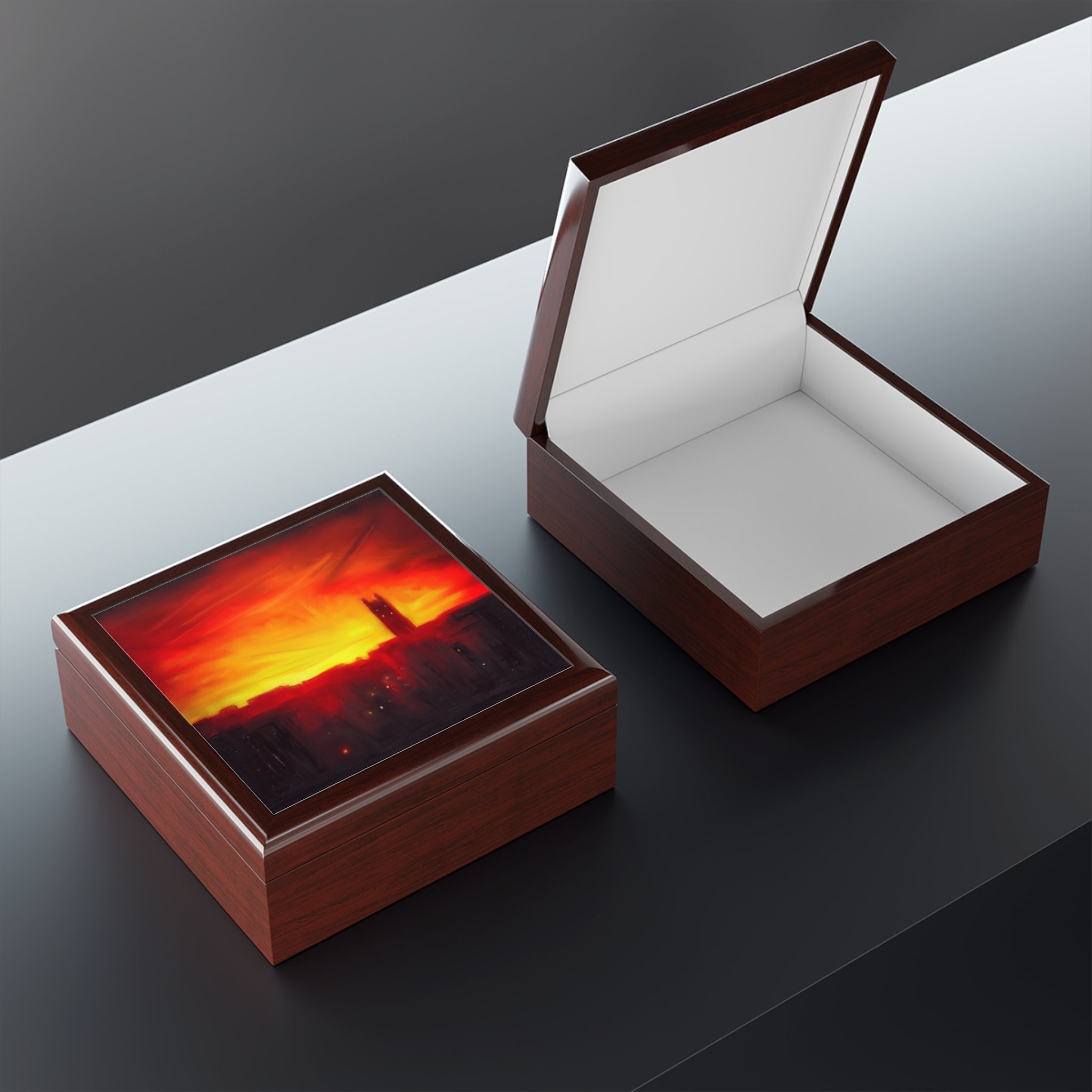 St Stephen’s Church sunset jewellery box with glossy wooden lid