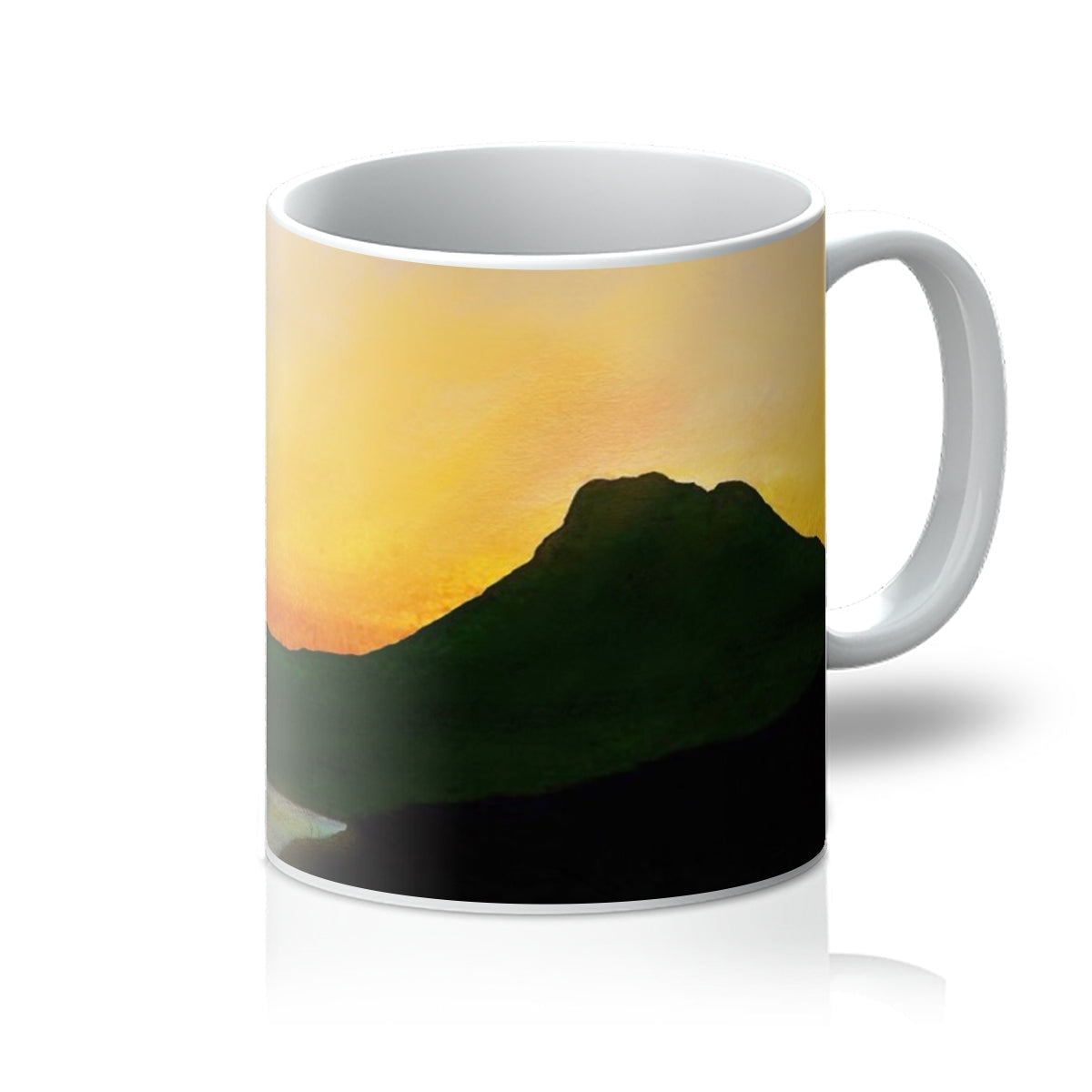 Stac Pollaidh Dusk Mug with mountain silhouette on sunset gradient