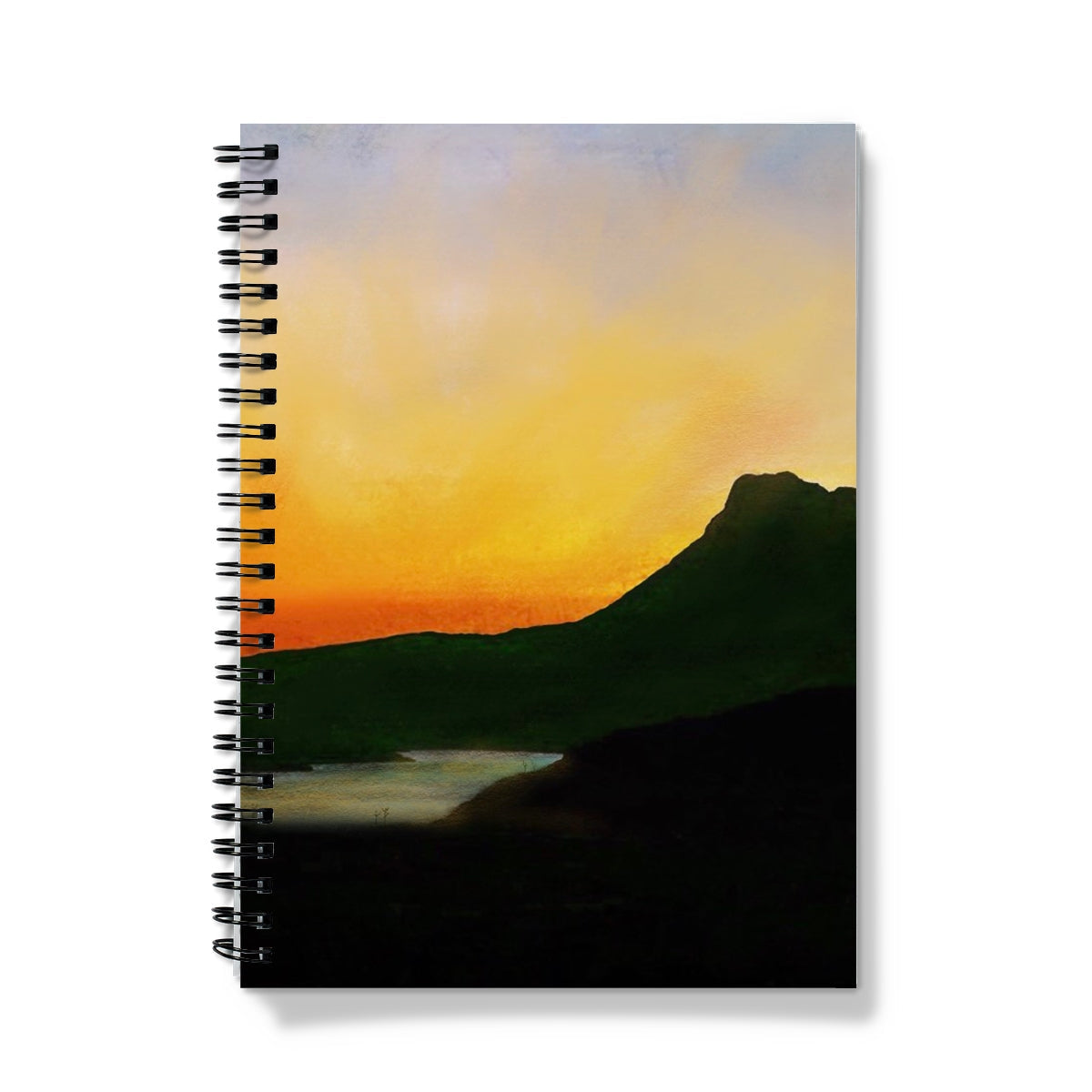 Stac Pollaidh Dusk spiral notebook with sunset over silhouetted hills