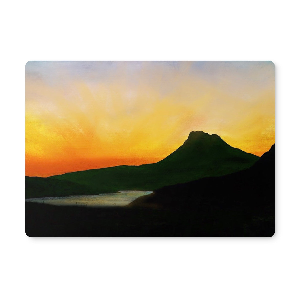 Silhouetted Stac Pollaidh mountain at dusk sunset placemat print