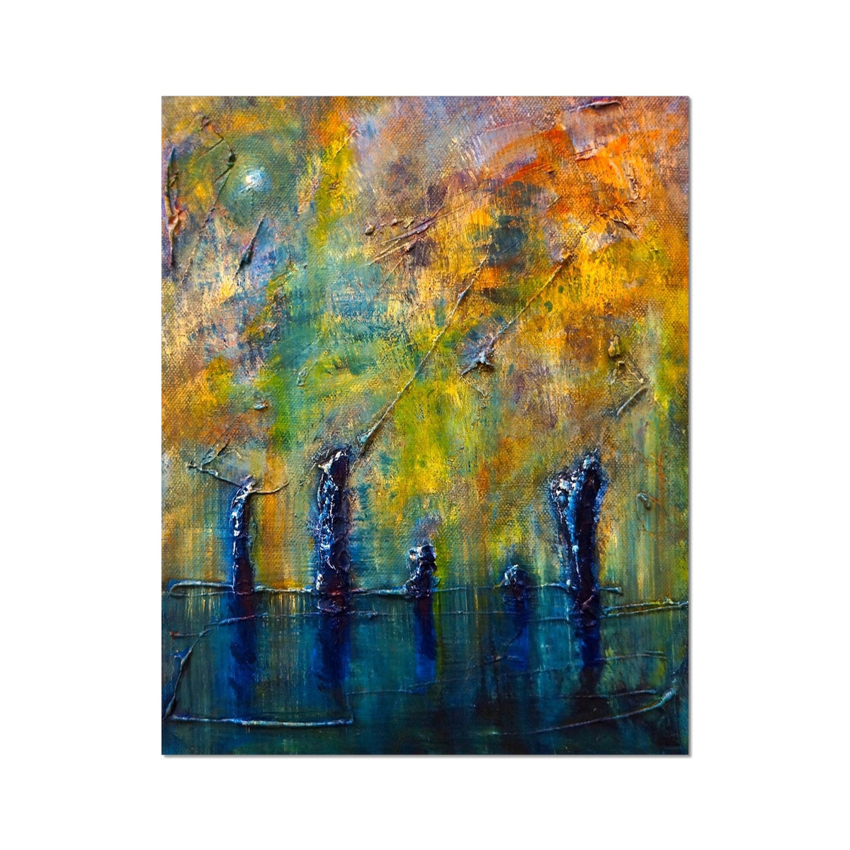 Abstract autumn trees painting, Stenness Moonlight artist proof print