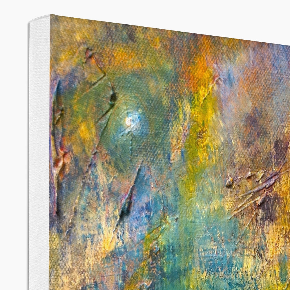 Green abstract textured canvas print with metallic accents, Stenness Moonlight