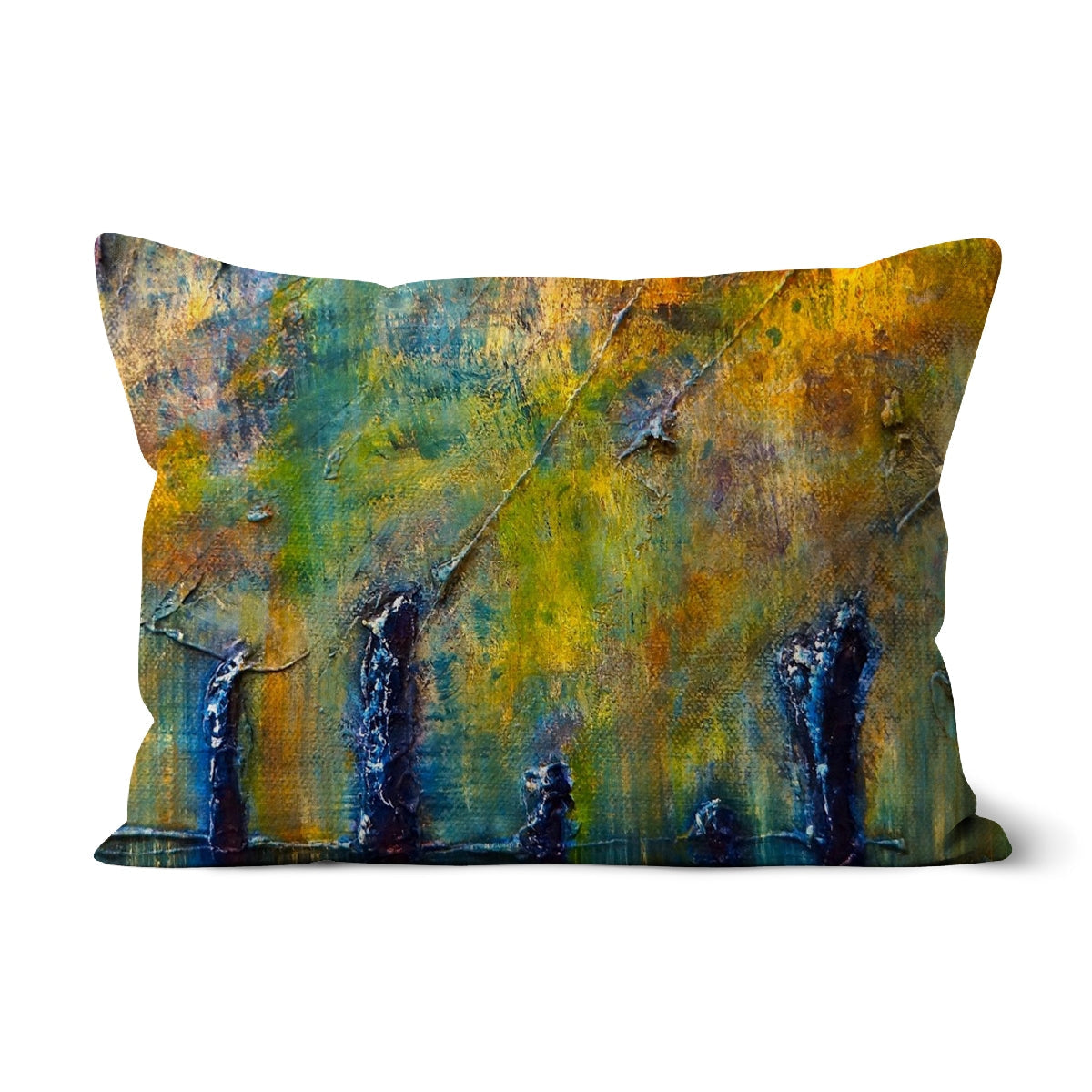 Stenness Moonlight yellow green abstract textured throw pillow