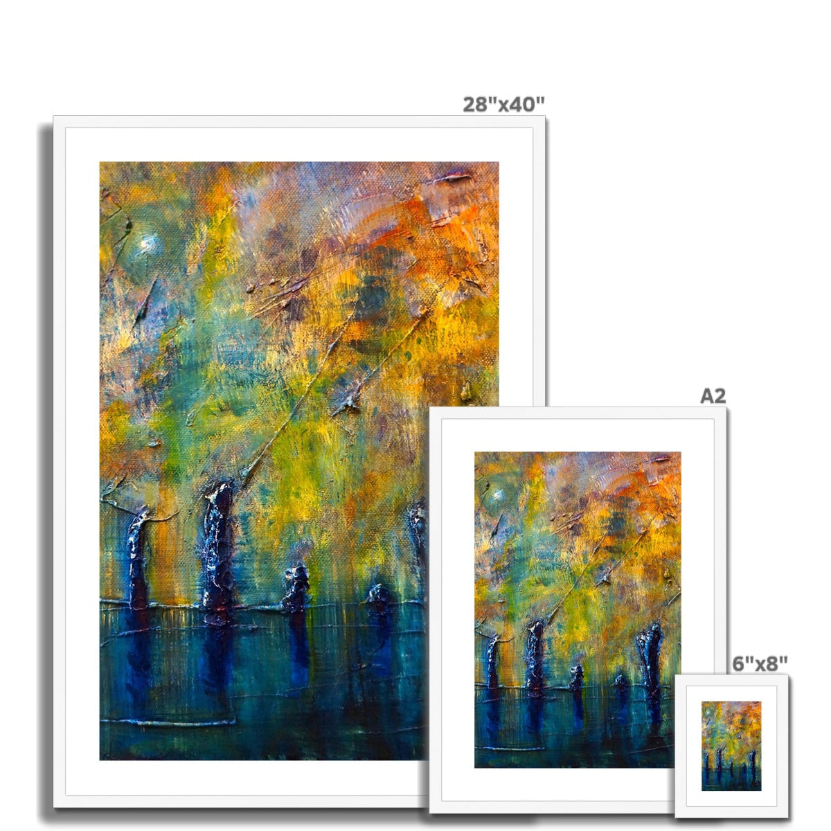 Stenness Moonlight 28x40 autumn trees art print in white frame