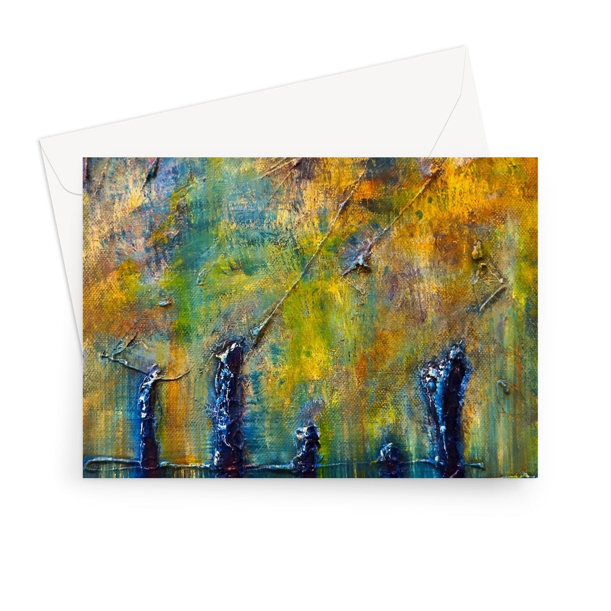 Stenness Moonlight greeting card with teal gold abstract textured art
