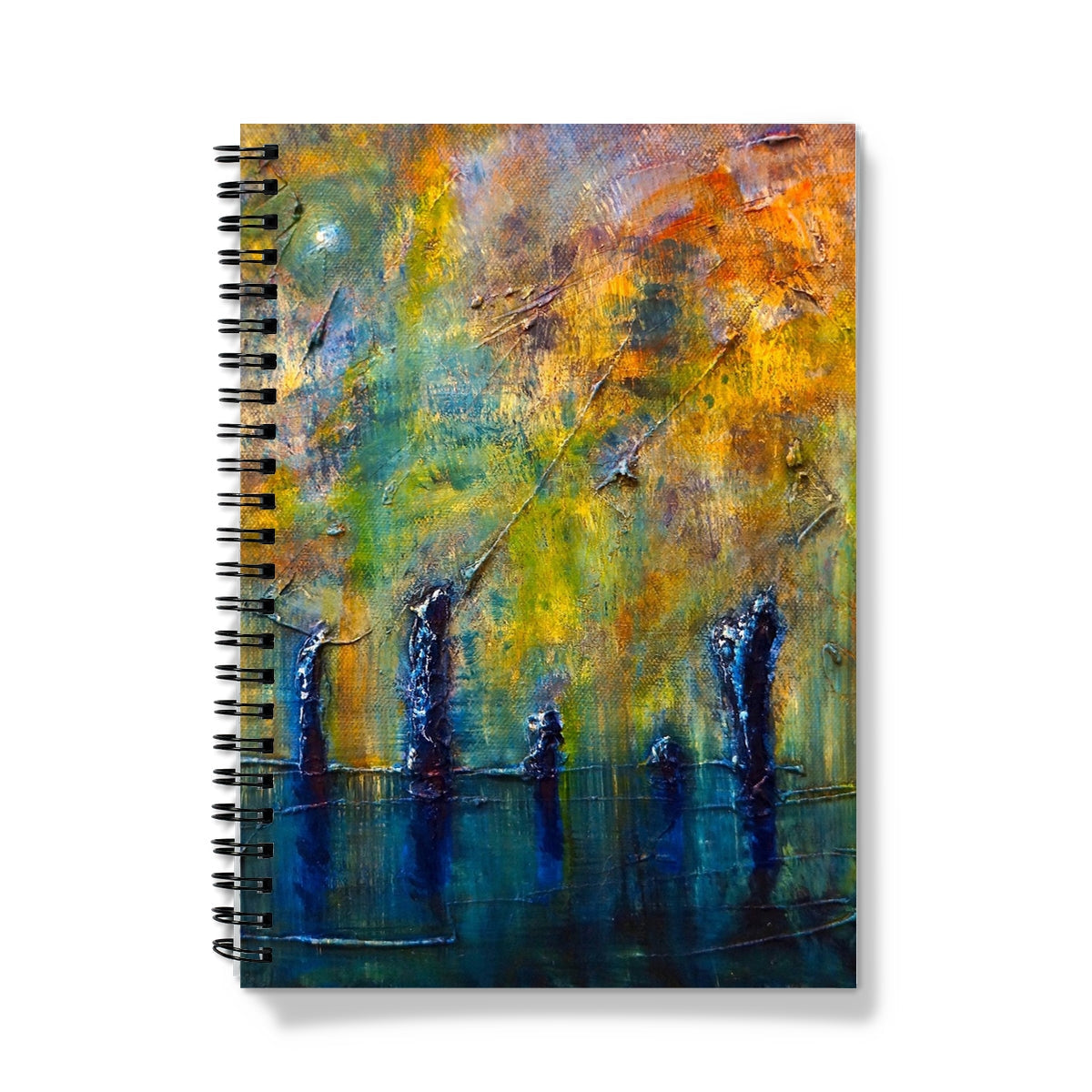Stenness Moonlight spiral notebook with teal gold abstract tree design