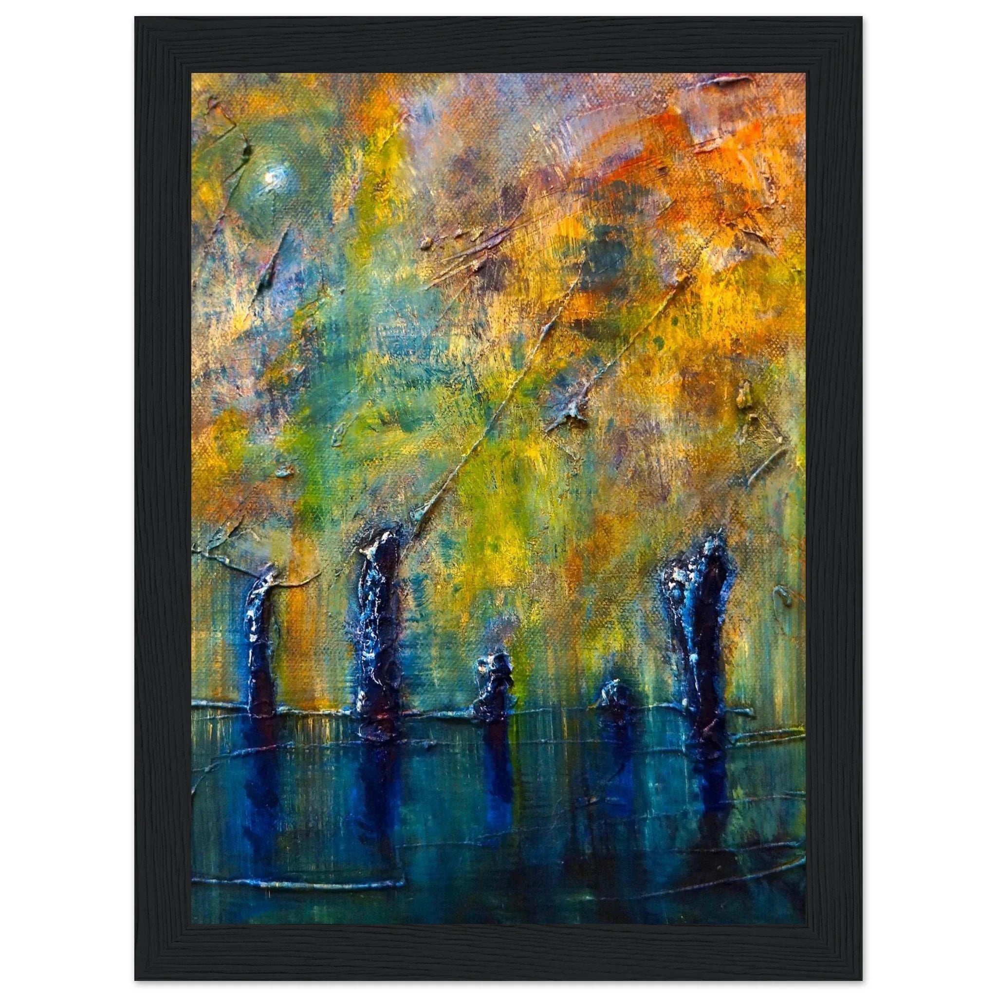 Stenness Moonlight Orkney abstract painting in black frame