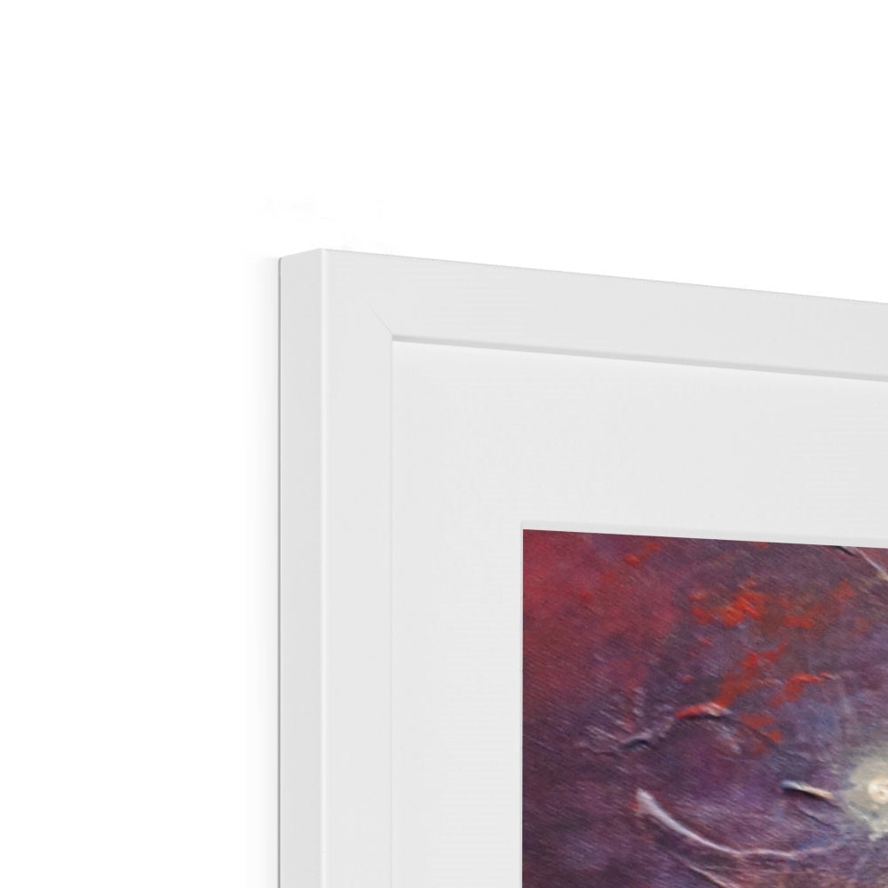 Storr Moonlight Skye white framed abstract print with textured red purple orange brushstrokes