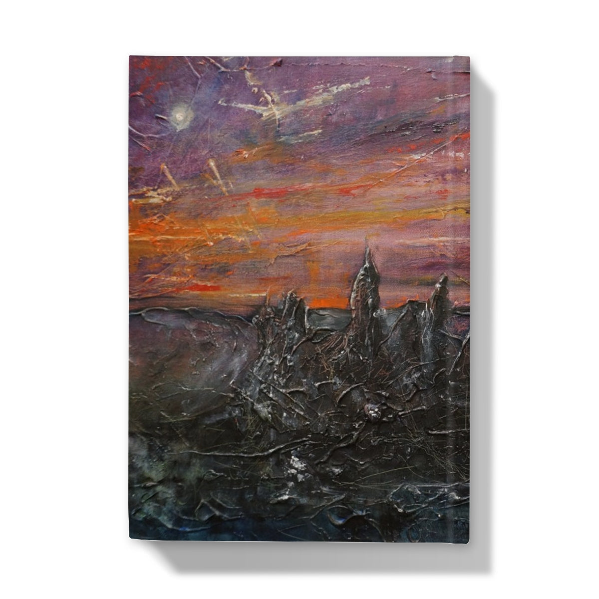 Textured sunset painting in Storr Moonlight Skye journal
