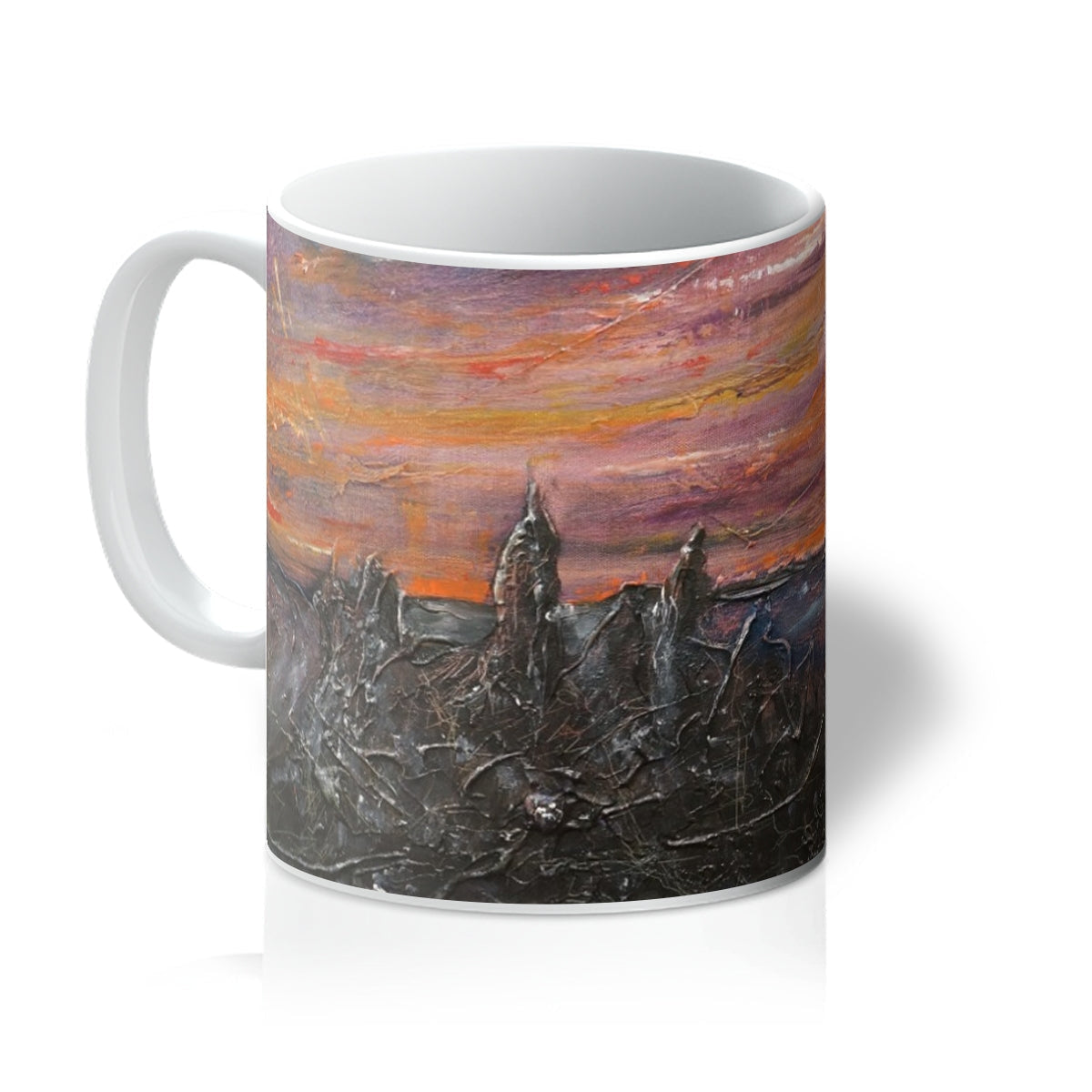 Storr Moonlight Skye Mug with abstract swirling orange pink purple skies