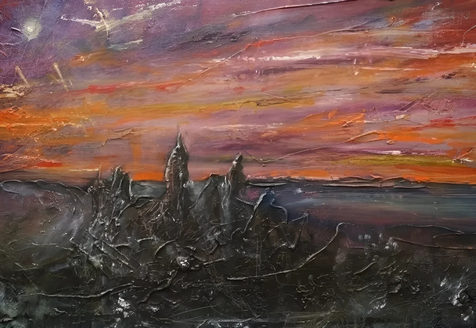 Textured landscape painting from Storr Moonlight Skye Original Painting collection