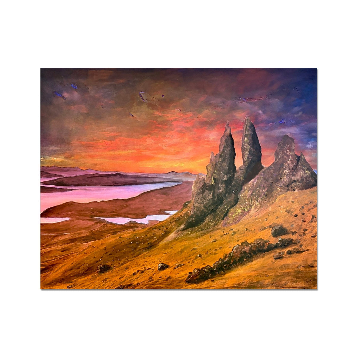 Vibrant Old Man of Storr sunset painting on Hahnemühle German Etching print