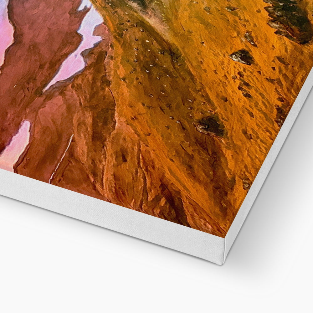 Storr Sunset Skye canvas print with orange rust landscape and pink water reflections