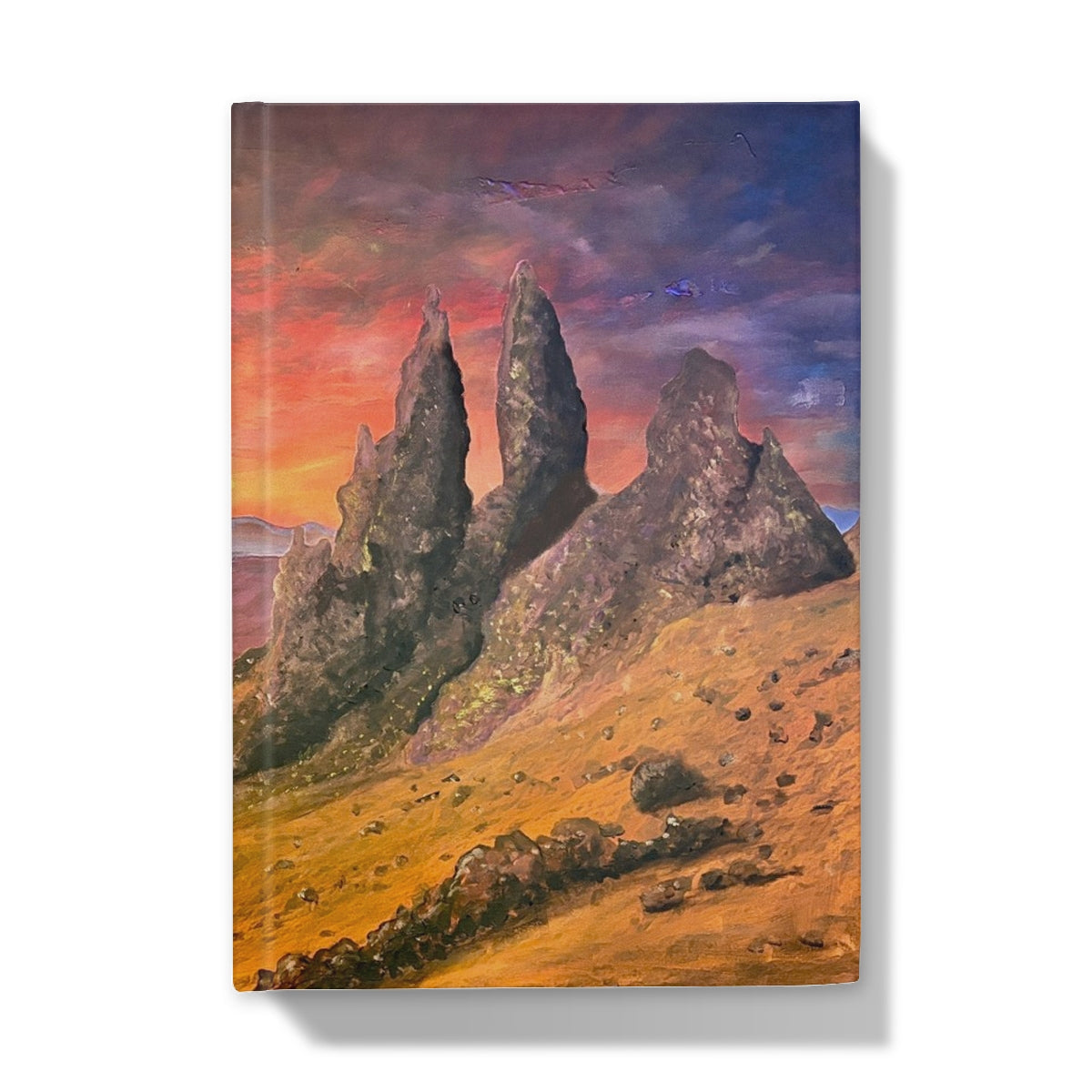 Storr Sunset Skye journal with vibrant painted rocky landscape