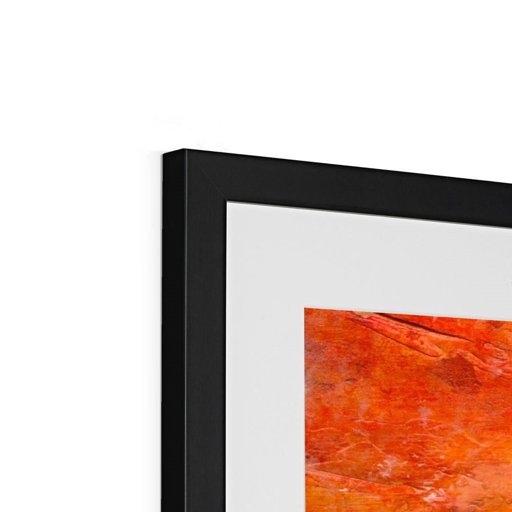 Black-framed Summer Abstract print with orange red textured brushstrokes