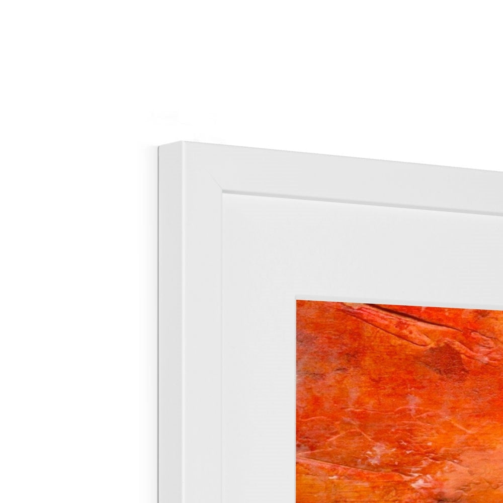 White framed Summer Abstract print with vibrant orange red textured brushstrokes