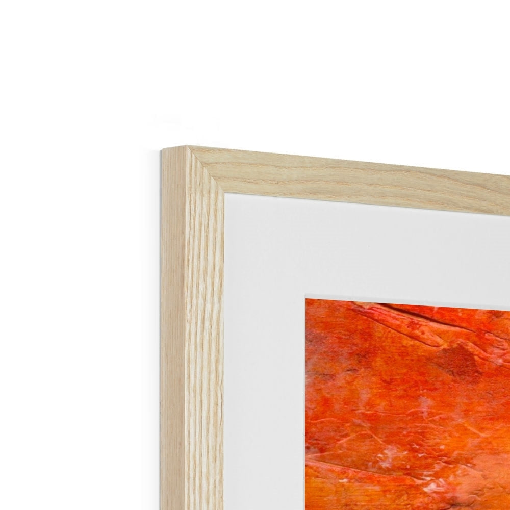 Summer Abstract light wood-framed print with vibrant orange red textured brushstrokes