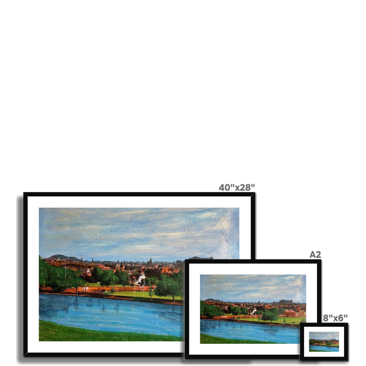 Summer in Edinburgh 40x28 inch framed landscape print with black frame and white mat