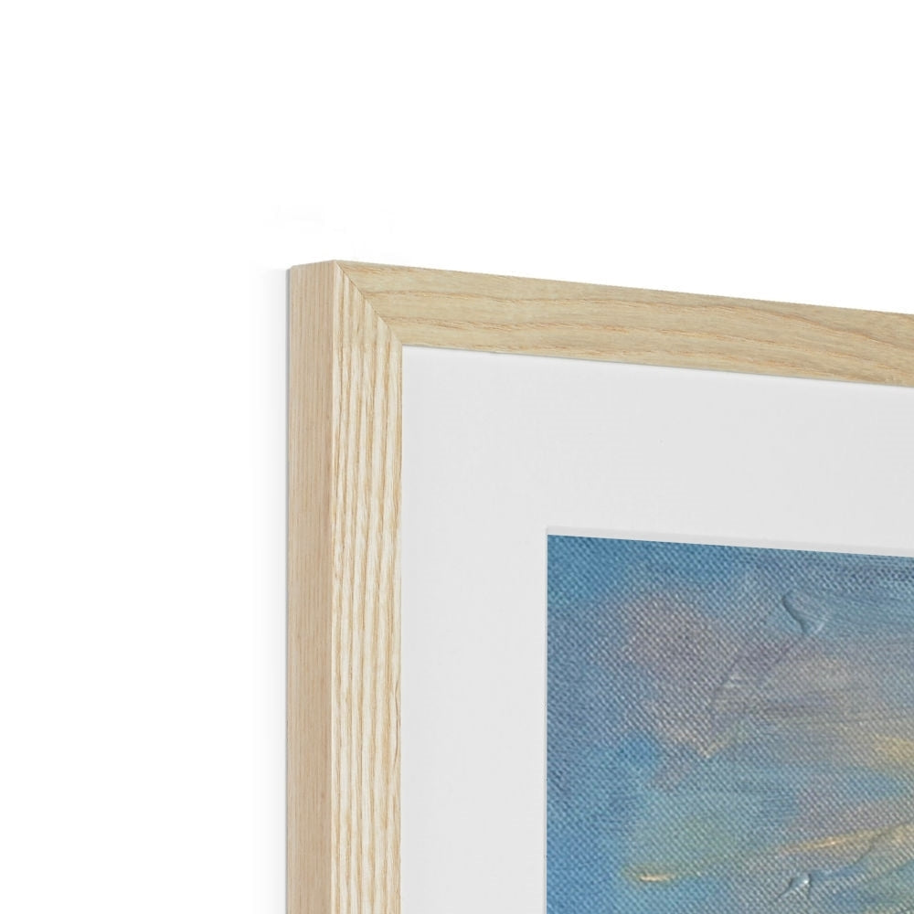 Light oak frame with white mat and abstract blue Summer In Edinburgh print