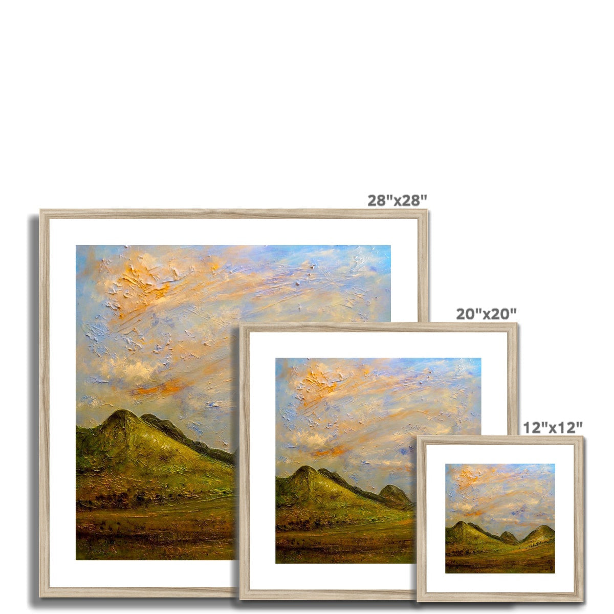 Three framed landscape paintings of varying sizes for Summer In Glencoe Framed & Mounted Print