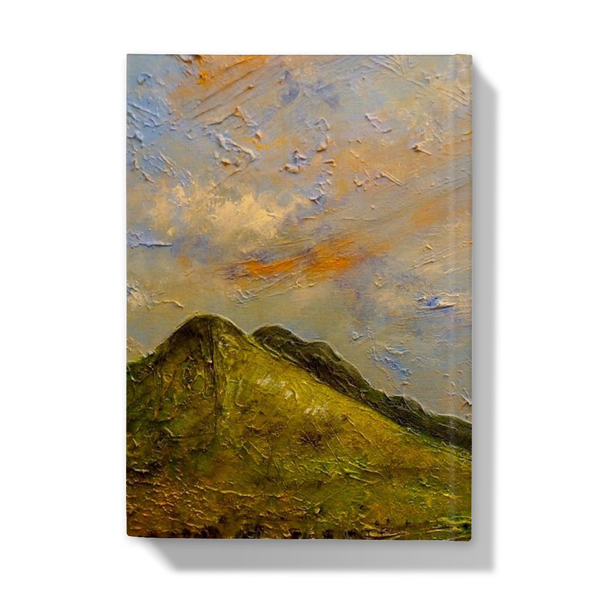 Textured oil painting of Green Mountains under dramatic sky on Summer In Glencoe Journal cover
