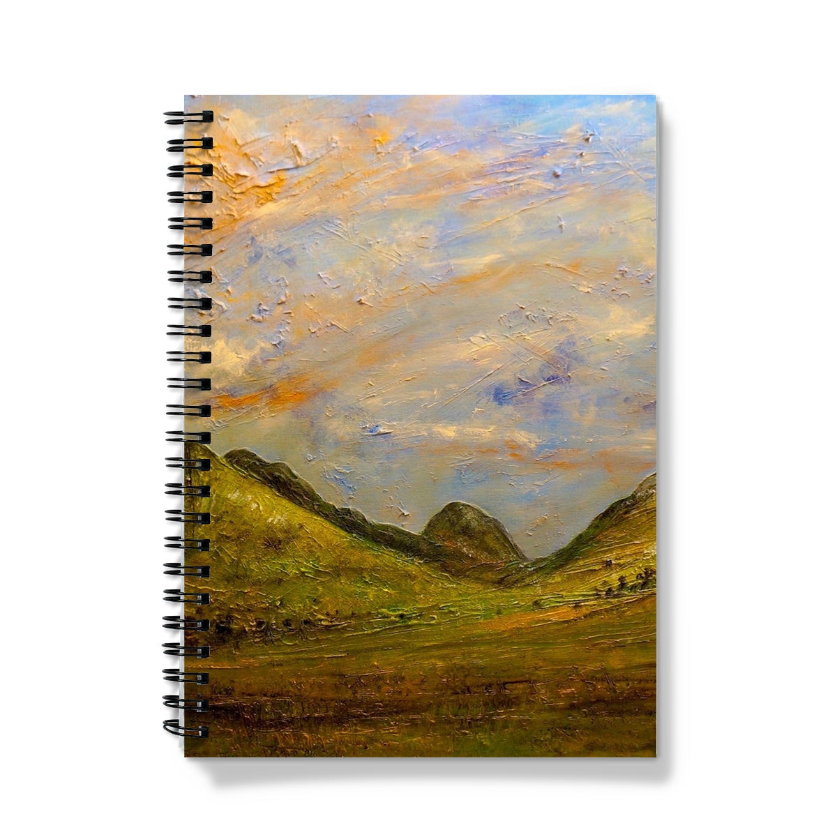 Summer In Glencoe notebook with pastel mountain landscape cover