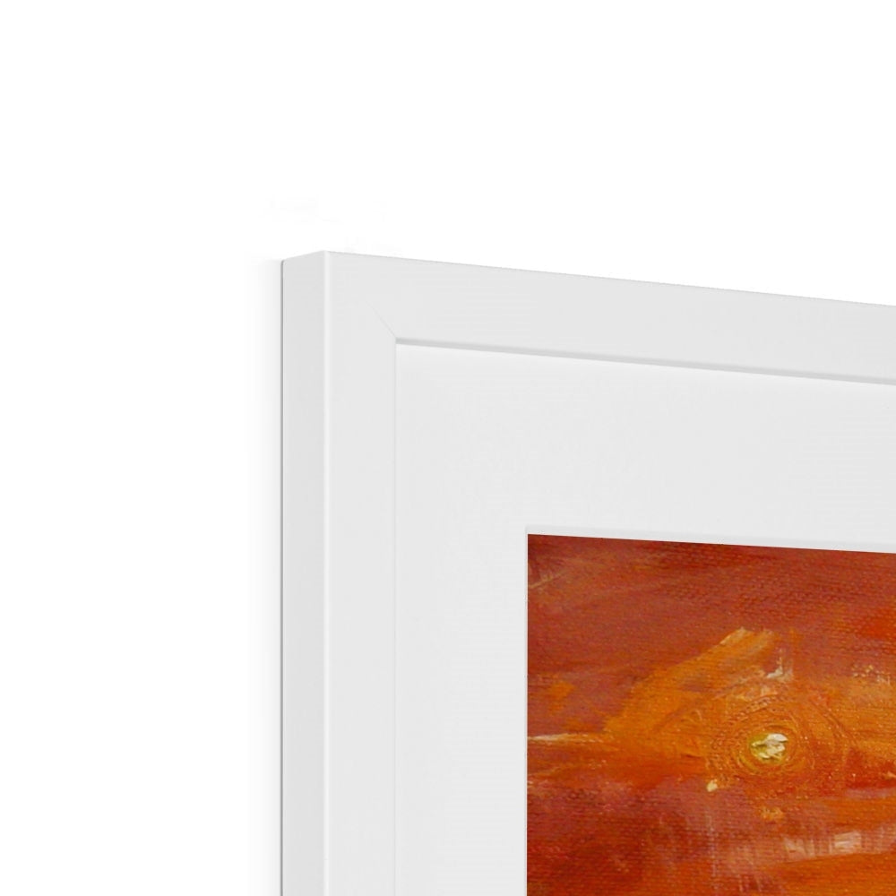 Summer Horizon white framed abstract art print in orange red hues