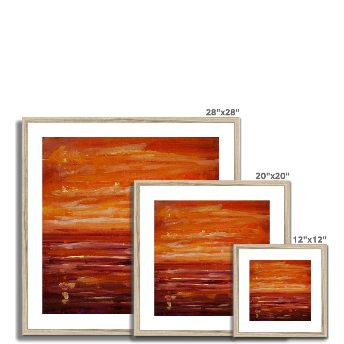 28x28 inch framed Summer Horizon i abstract art in warm orange red hues