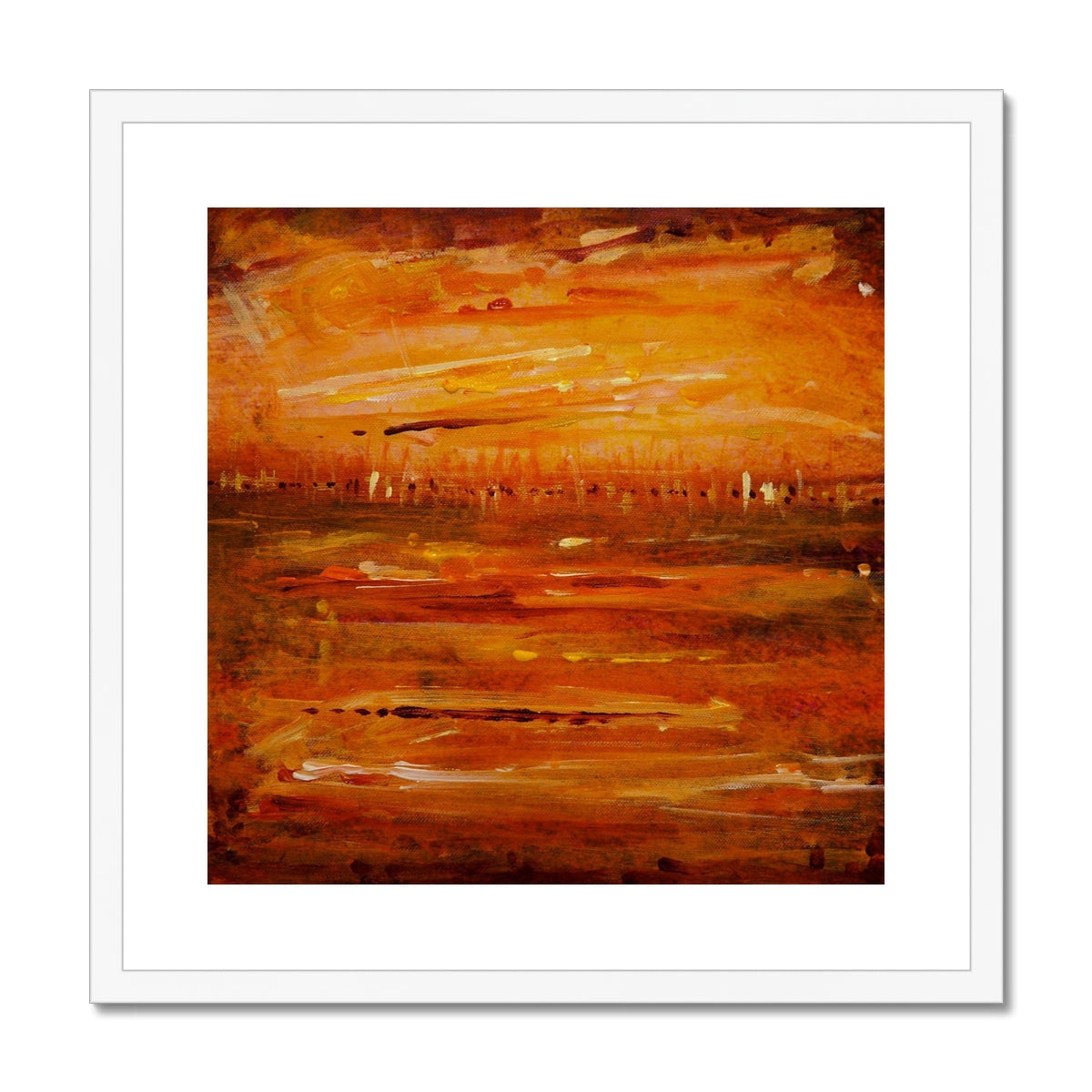 Summer Horizon II orange and brown abstract art print in white frame