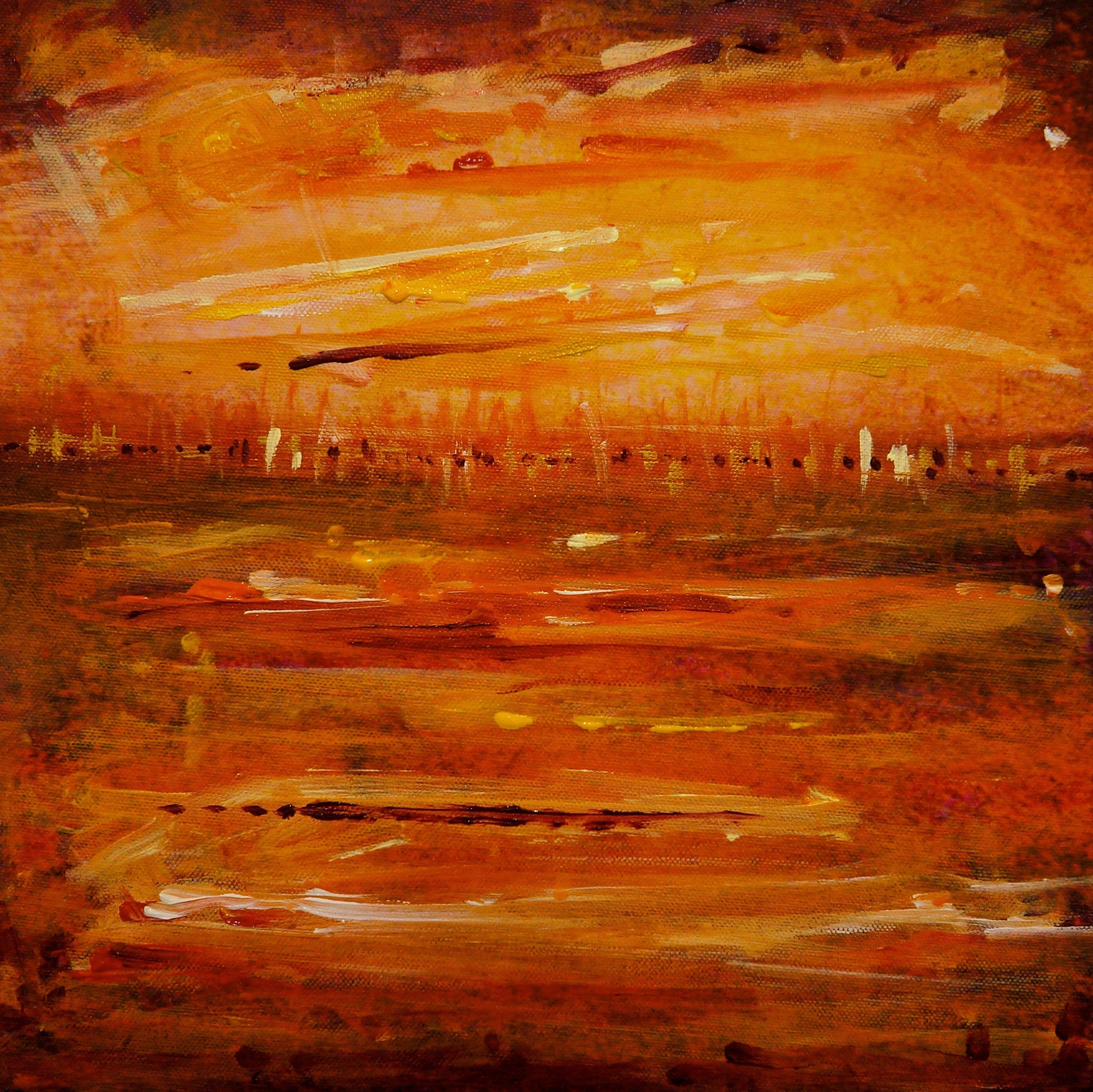 Summer Horizon II original abstract painting with orange yellow horizontal brushstrokes