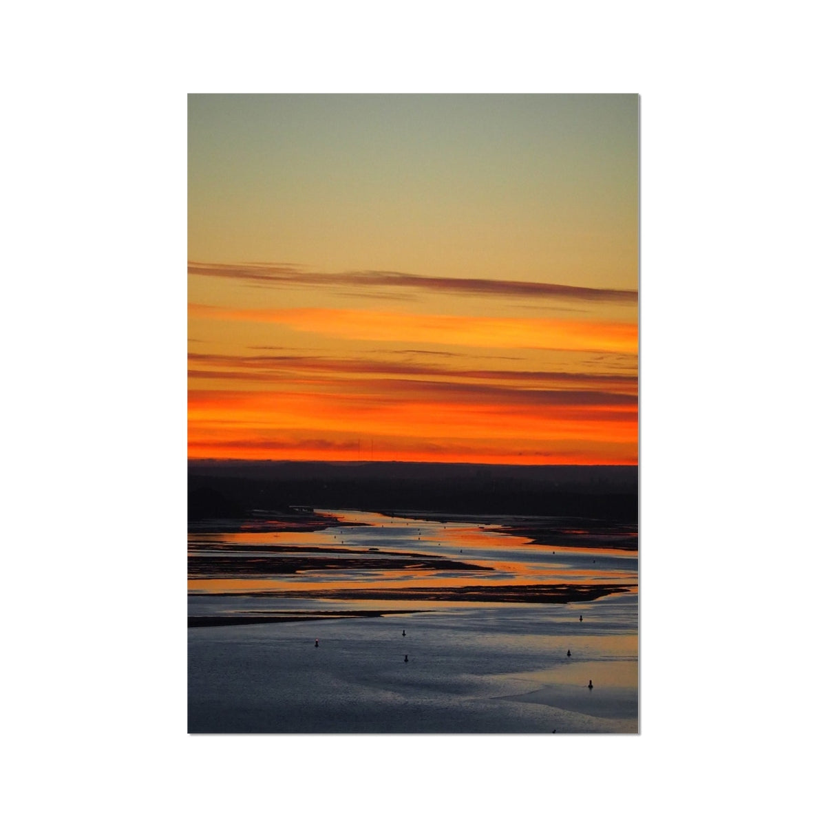 Vibrant orange and yellow sunset reflected in calm River Clyde waters, fine art print