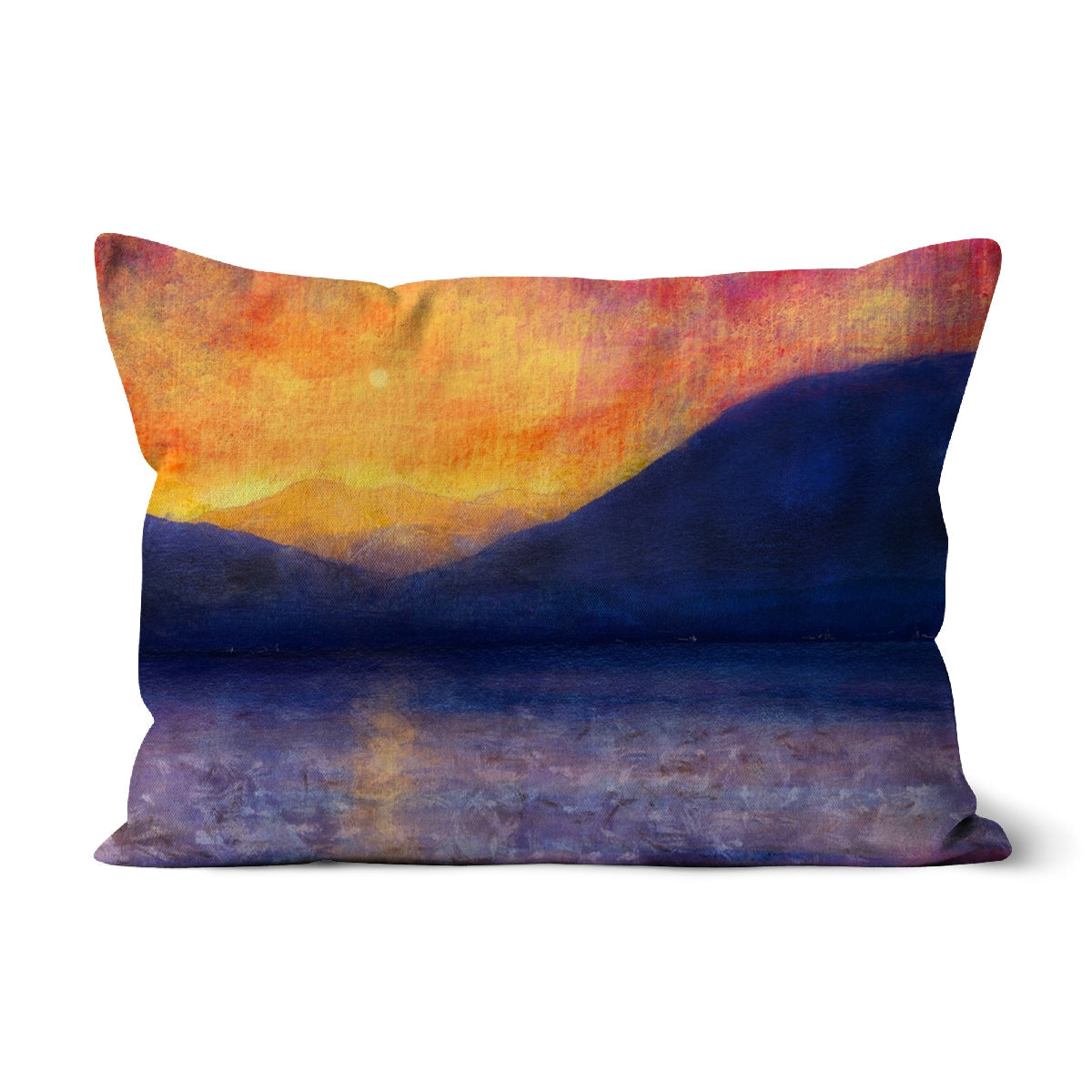 Sunset Approaching Mull Cushion with orange purple watercolor abstract landscape