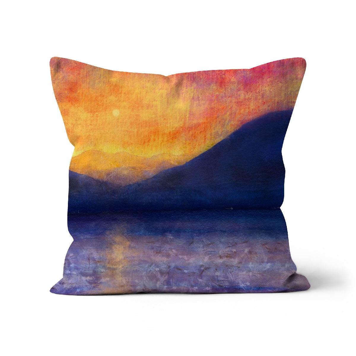 Sunset Approaching Mull cushion with abstract orange-purple sunset design