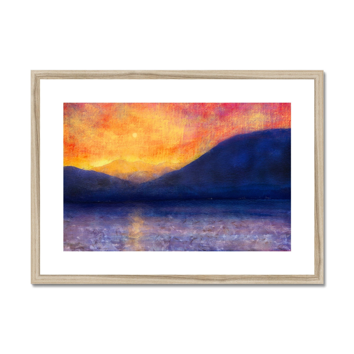 Sunset Approaching Mull wooden framed art print of serene lake landscape