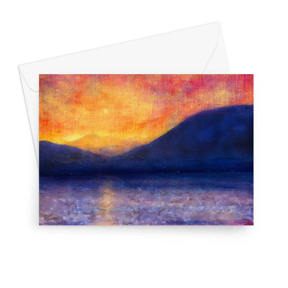 Orange and purple sunset approaching Mull greeting card with envelope