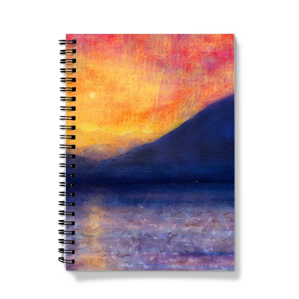 Sunset Approaching Mull spiral notebook with vibrant sunset design