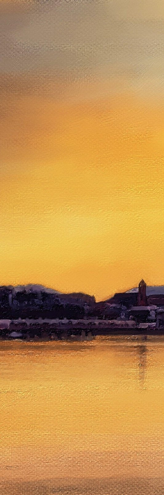 Vibrant sunset painting over City Skyline and Water for Cardwell Bay Wall Art from Scotland