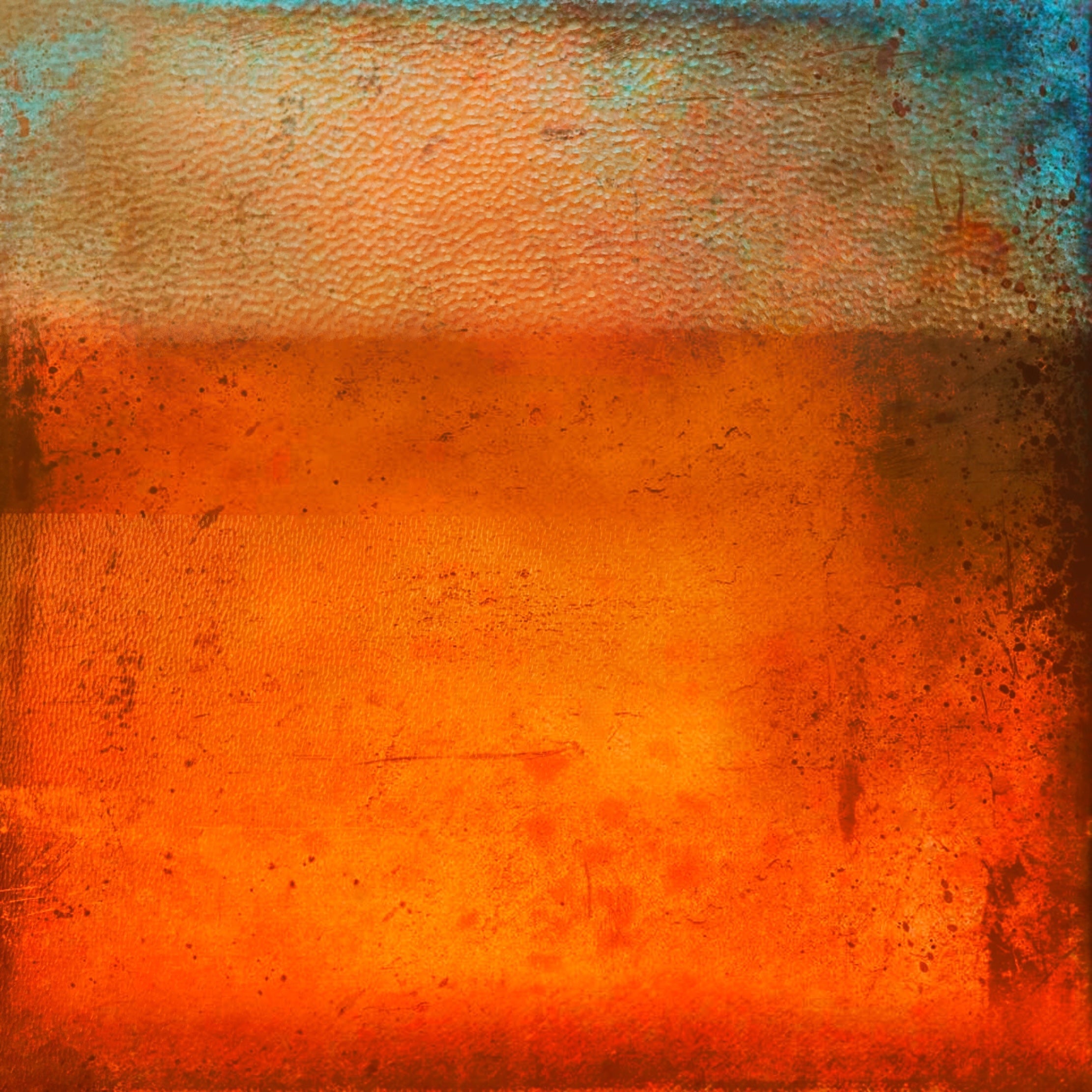 Textured orange and blue abstract painting titled Sunset Horizon Original Painting