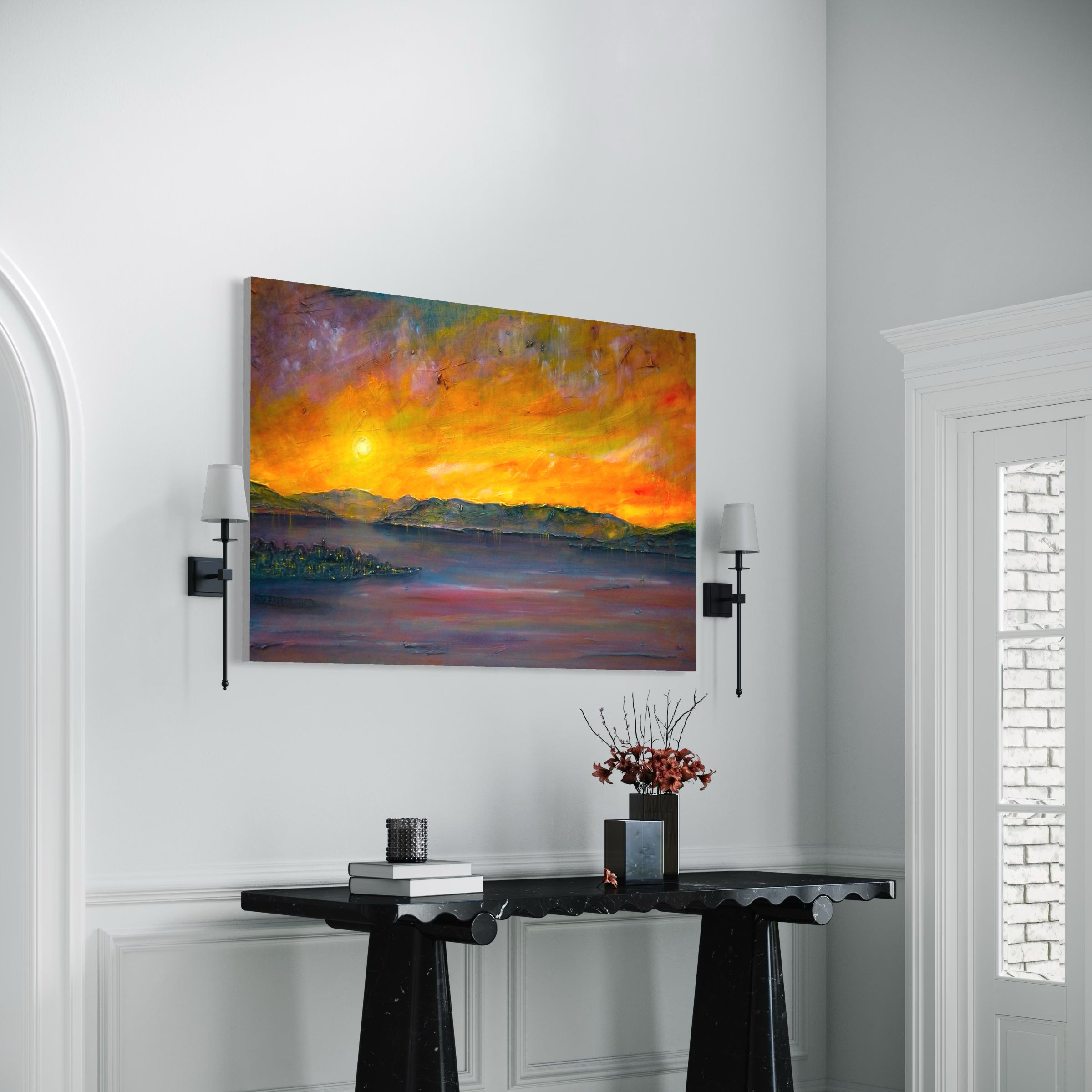 Vibrant sunset landscape painting over water for Sunset Over Gourock wall art from Scotland