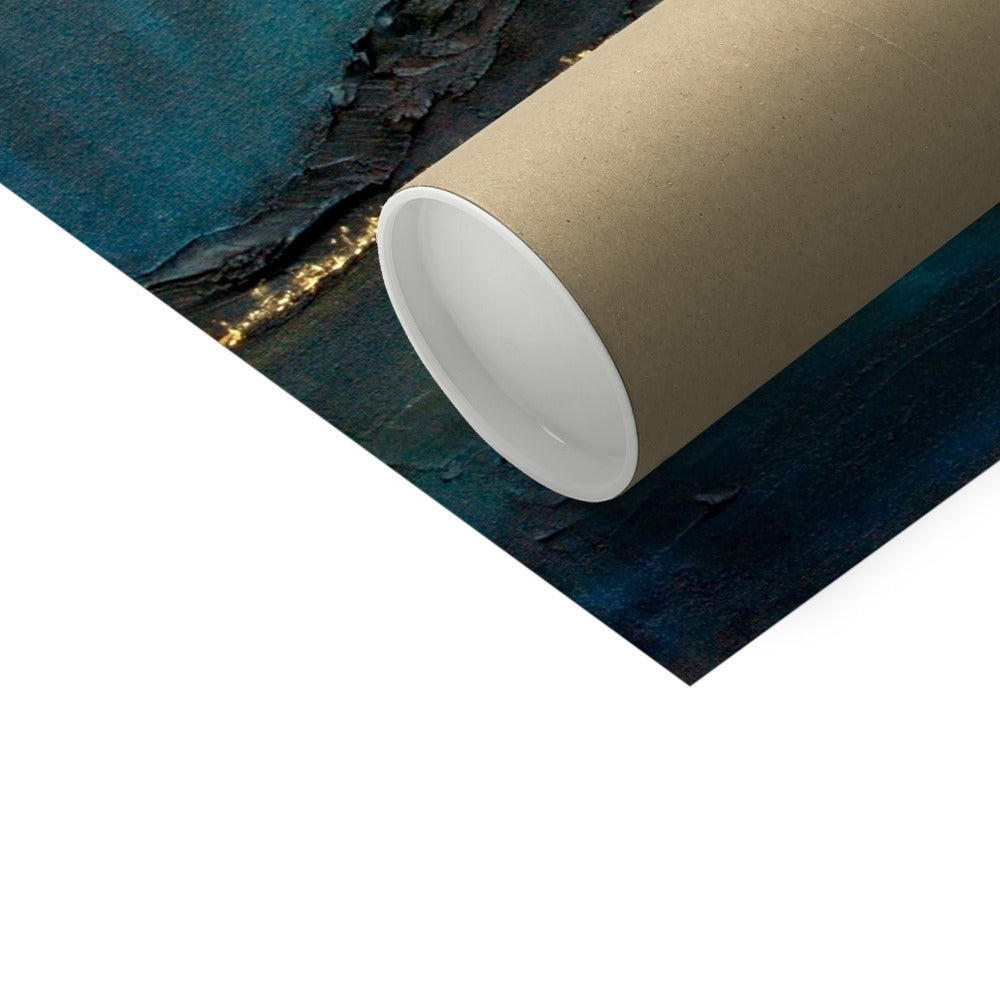 Brown wrapping paper with teal gold abstract design, Table Mountain SA artist proof print