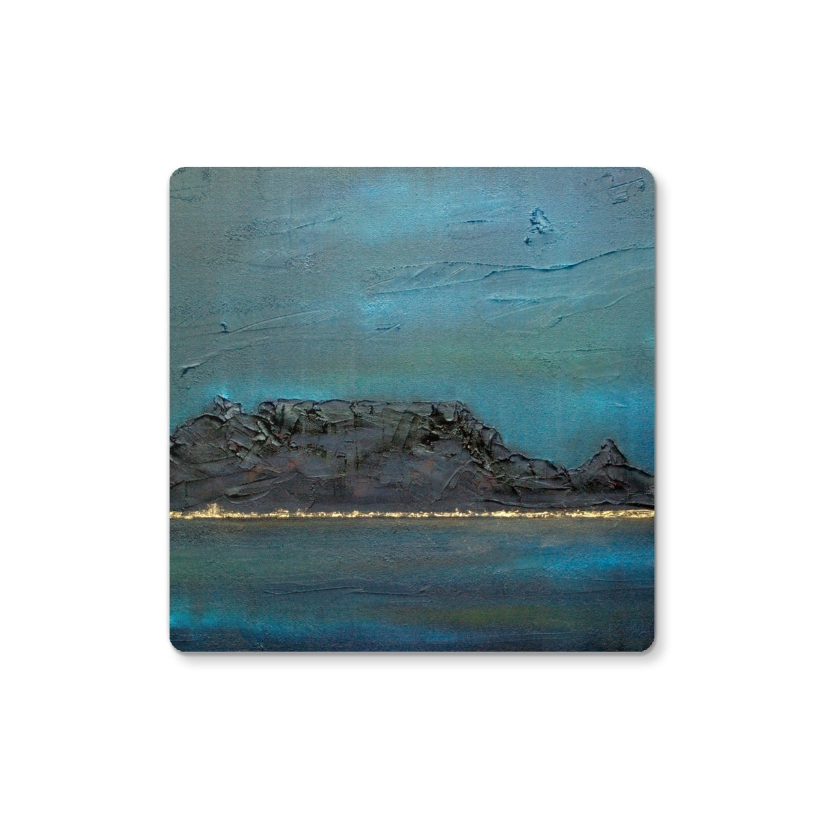 Teal and black abstract textured Table Mountain South Africa coaster
