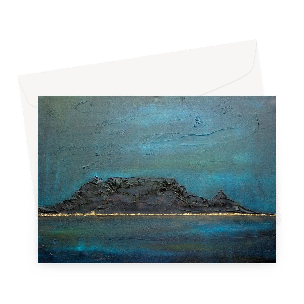 Blue teal abstract Table Mountain South Africa greeting card with texture