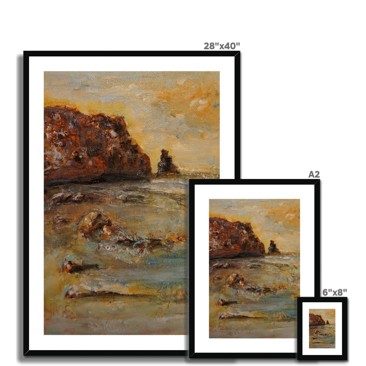 Talisker Bay art print: impressionistic coastal scene in black frame
