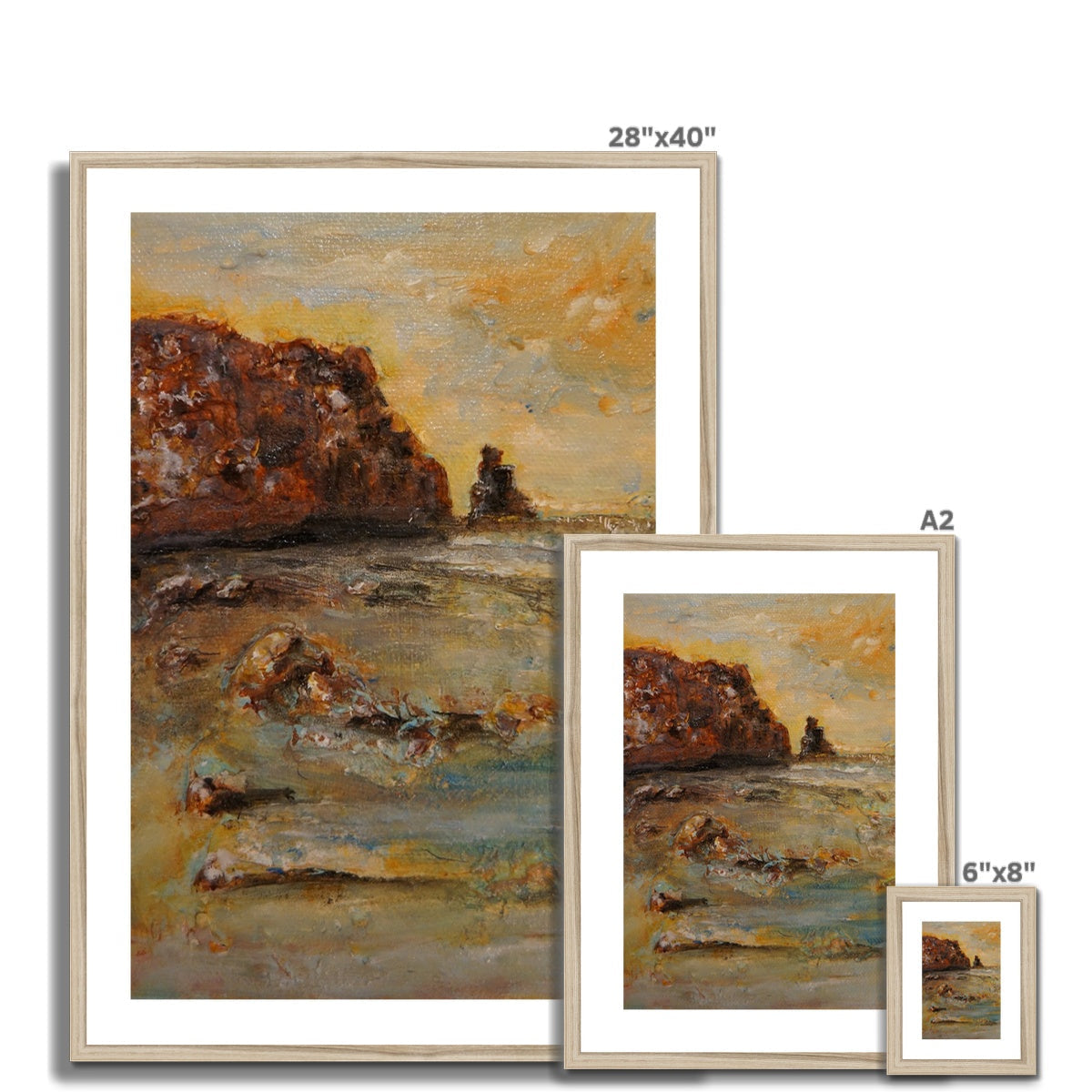 Talisker Bay Art Print: Beige-framed coastal scene in earthy tones