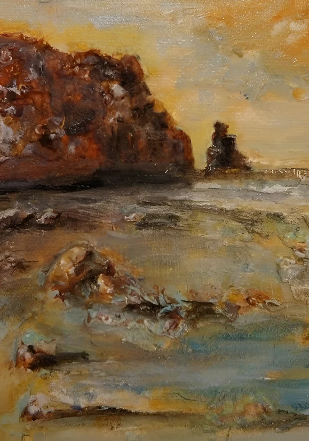 Impressionistic coastal painting of Talisker Bay displayed in the Talisker Bay Original Painting product