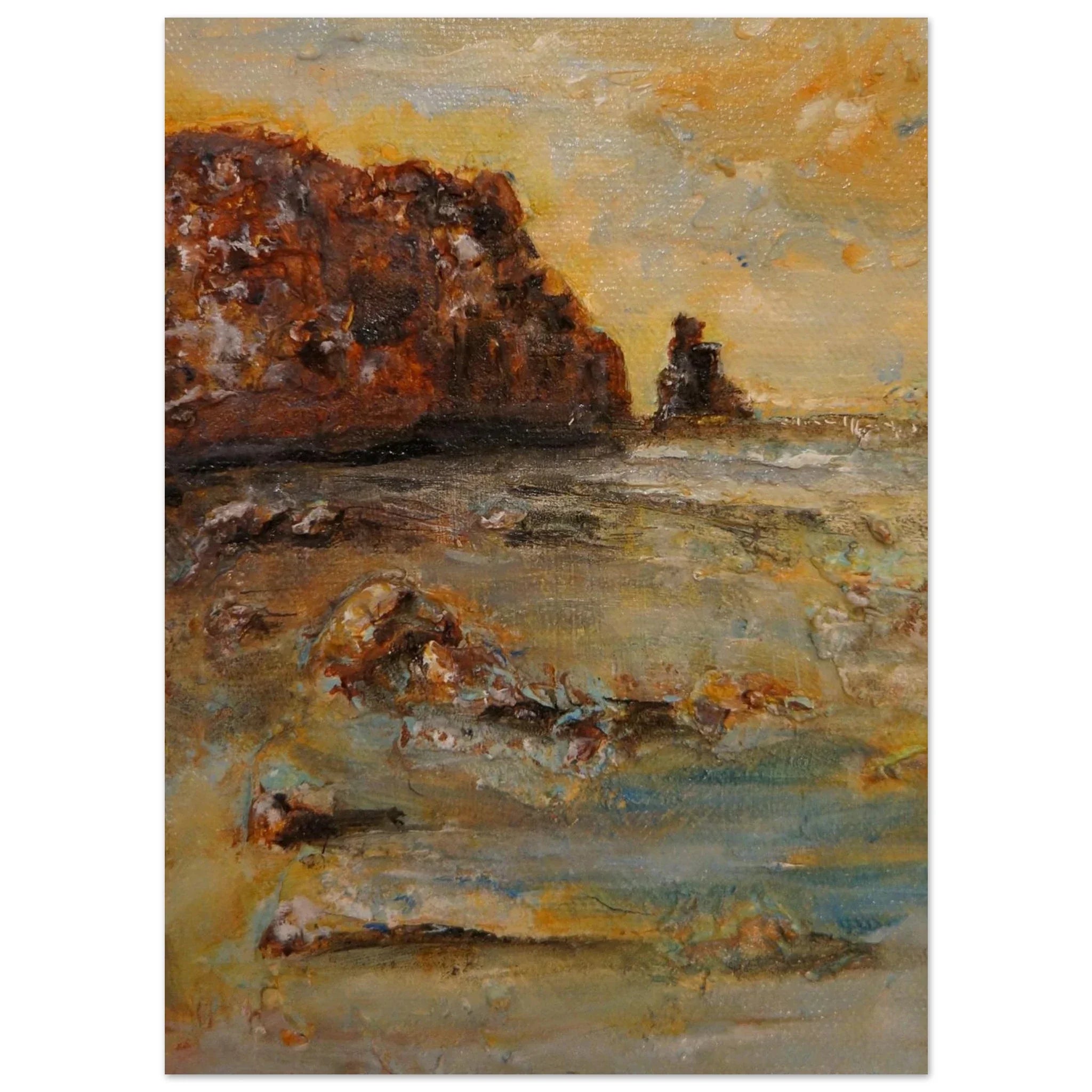 Talisker Bay oil painting of rugged Scottish coastal cliffs and waves